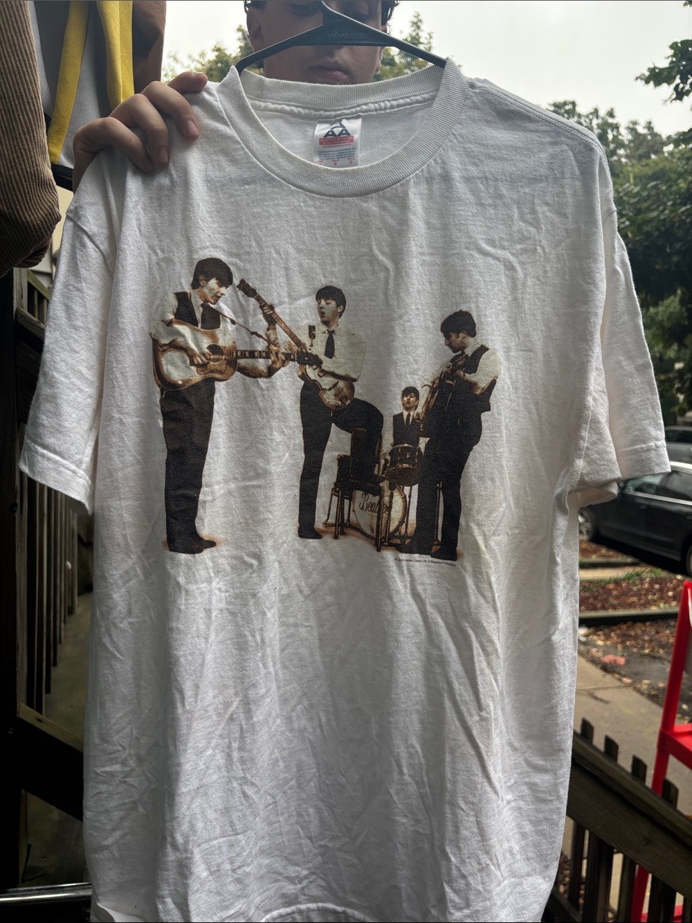 White Short-Sleeve Band Graphic Tee - Classic Crew Neck